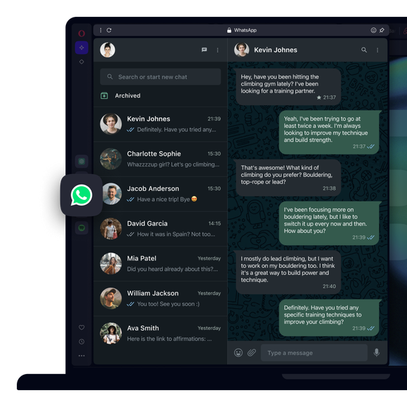 WhatsApp messenger in Opera’s sidebar